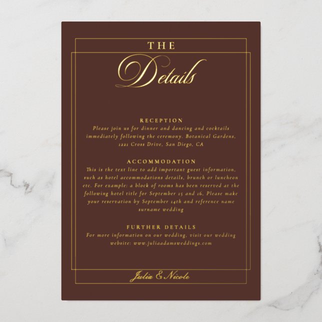 Classic Choco Brown Calligraphy Wedding Details (Front)