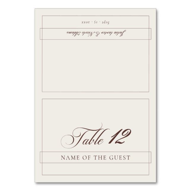 Classic Choco Brown Ivory Calligraphy Place Card (Front)