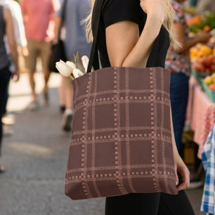 Classic Chocolate Brown and Mauve Geometric Plaid Tote Bag
