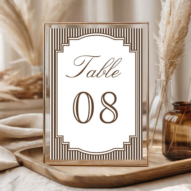 Classic Chocolate Brown Striped Wedding Table Number (Creator Uploaded)