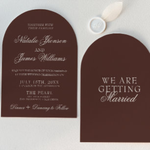 Classic Chocolate Cocoa Old Money Arched Wedding Invitation