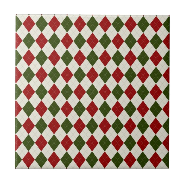 Classic Christmas Argyle Pattern Ceramic Tile (Front)