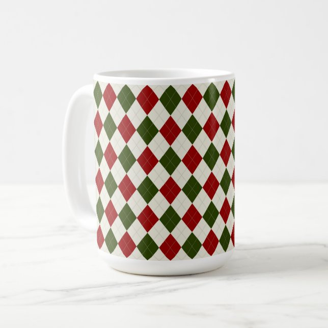 Classic Christmas Argyle Pattern Coffee Mug (Front Left)