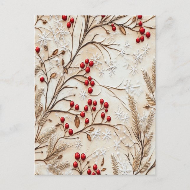 Classic Christmas Berries and Snowflakes Postcard (Front)