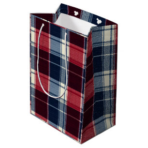 Classic Christmas Blue and Red Plaid Medium Gift Bag