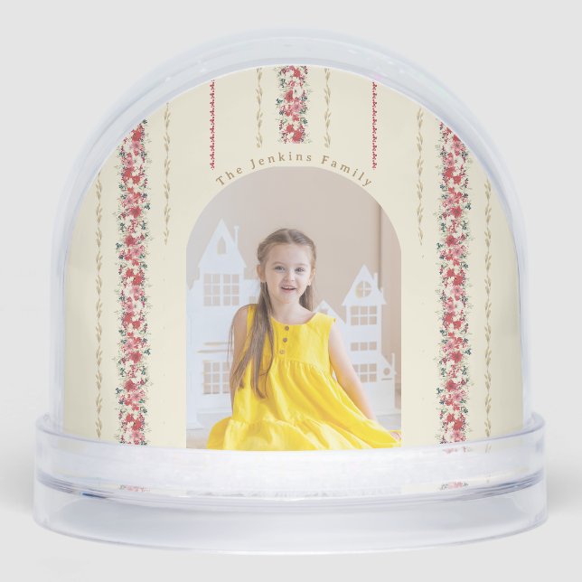 Classic Christmas Botanical Tapestry family Photo Snowglobe (Front)