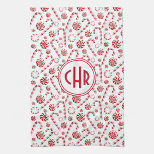 Classic Christmas Candy Cane Car Tea Towel