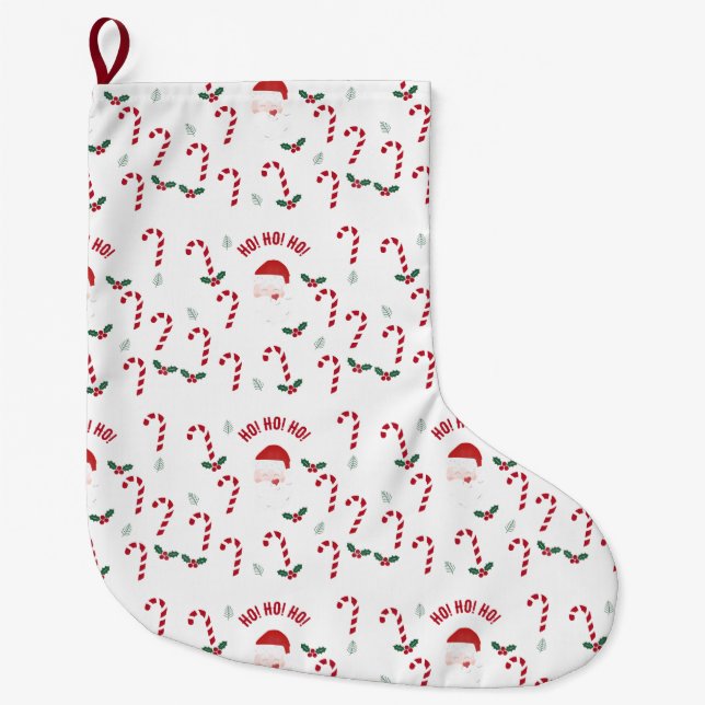 Classic Christmas Candy Cane Large Christmas Stocking (Front)