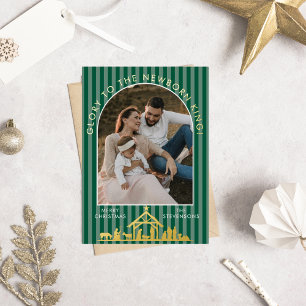 Classic Christmas Carol Christian Nativity Photo Foil Holiday Card