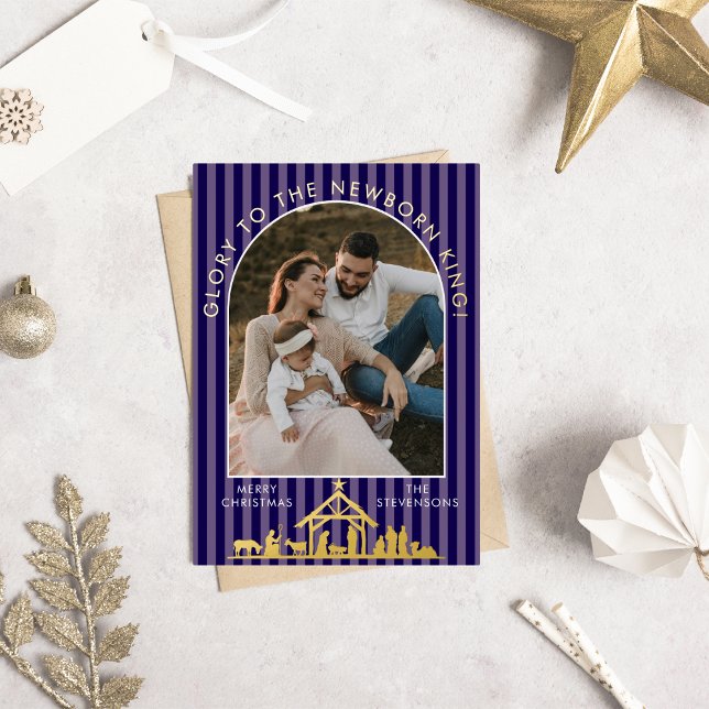 Classic Christmas Carol Christian Nativity Photo Foil Holiday Card (Creator Uploaded)