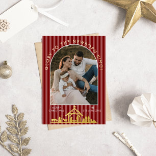 Classic Christmas Carol Christian Nativity Photo Foil Holiday Card
