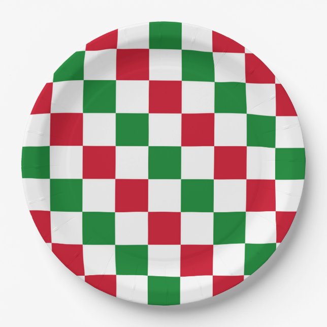 Classic Christmas Chequerboard Pattern Paper Plate (Front)