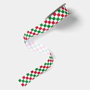 Classic Christmas Chequerboard Pattern Satin Ribbon