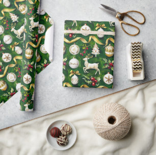Classic Christmas Custom Monogram Ornaments Wrapping Paper