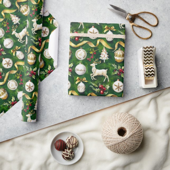 Classic Christmas Custom Monogram Ornaments Wrapping Paper (Crafts)