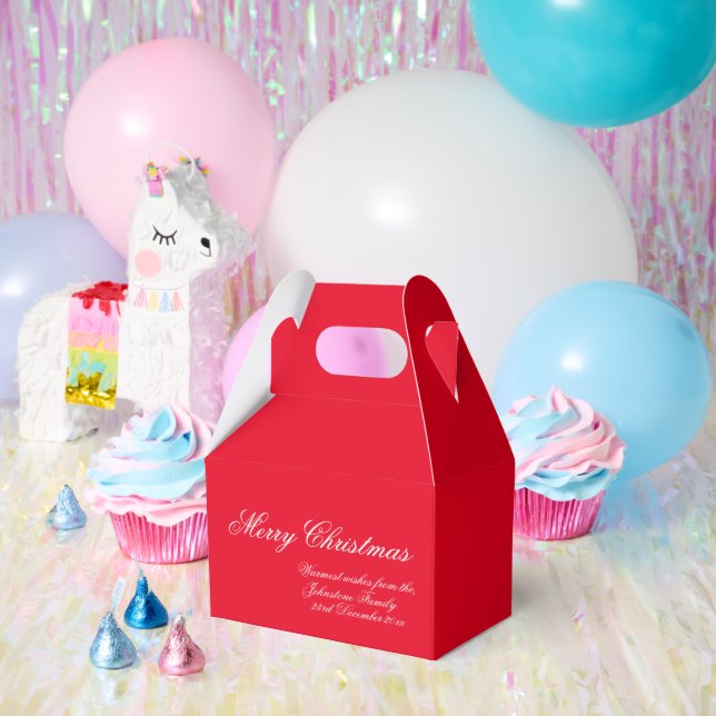 Classic Christmas Elegant Script Family Name Red   Favour Box (Party)