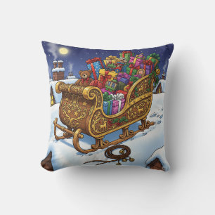 Classic Christmas Eve: Santa's Sleigh on a Snowy R Cushion