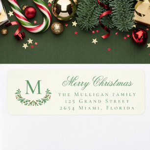 Classic Christmas family monogram return address Label