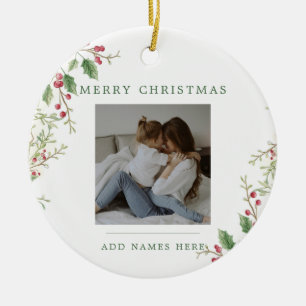Classic Christmas Floral 2 Photos Ceramic Ornament