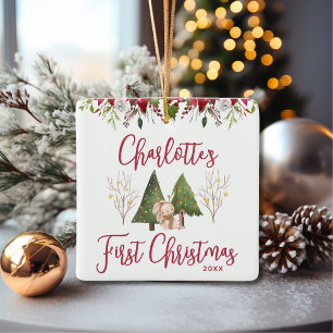 Classic Christmas Floral Baby's First Christmas Ceramic Ornament