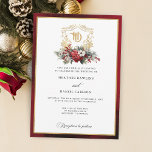Classic Christmas Floral Crest Monogram Wedding Invitation<br><div class="desc">Timeless and elegant yet festive holiday-themed wedding design featuring classic hand-drawn gold floral crest accented by a colourful spray of red and white Christmas flowers and evergreens. This custom formal template includes editable text fields as well as custom calligraphy text graphics and a gold textured border. The outside border and...</div>