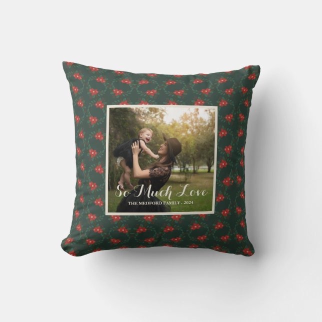 Classic Christmas Floral Frame Custom Photo Throw  Cushion (Front)