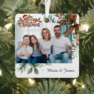 Classic Christmas Floral Frame Photo Metal Tree Decoration