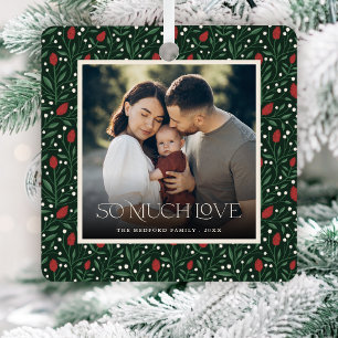 Classic Christmas Floral Frame Photo Metal Tree Decoration