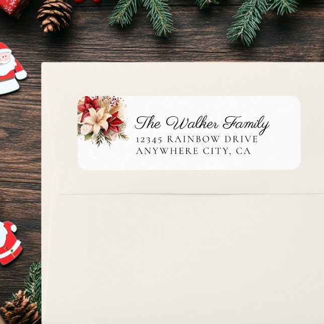 Classic,Christmas, Floral Return Address Label (Classic,Christmas, Floral, Adress, Label.)
