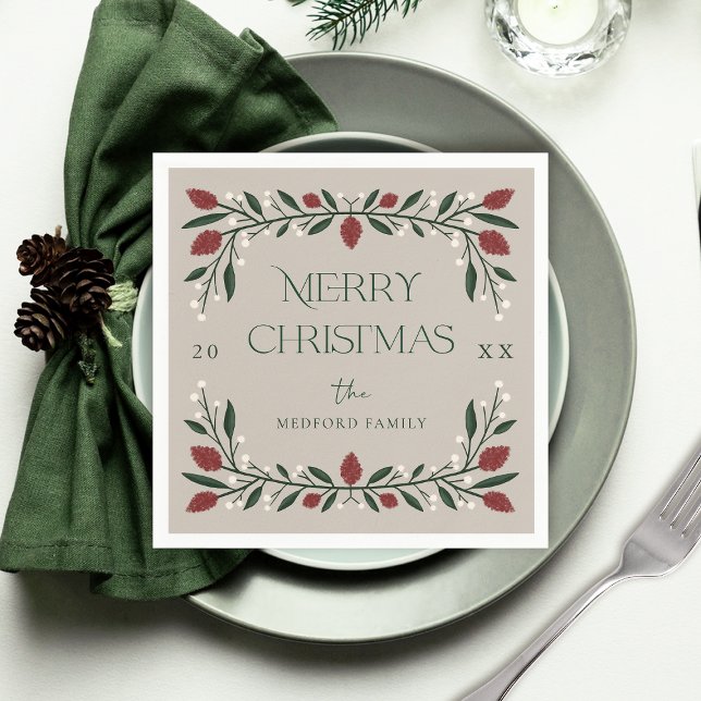 Classic Christmas Florals Personalised Napkin (Creator Uploaded)