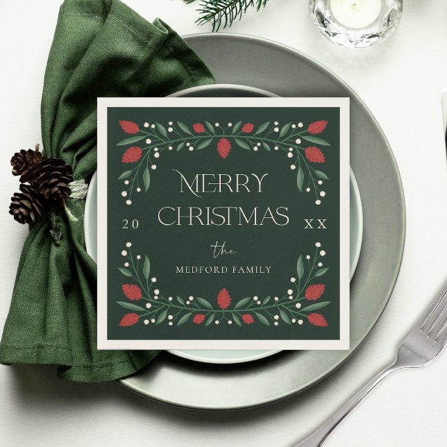 Classic Christmas Florals Personalised Napkins (Creator Uploaded)