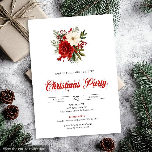 Classic Christmas Flowers Botanical Christmas  Invitation (Classic Christmas Flowers Botanical christmas invitation

)