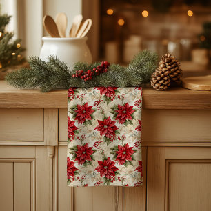 Classic Christmas Flowers Towel Cosy Rustic Decor