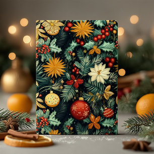 Classic Christmas foliage with red and gold accent Holiday Card