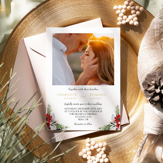 Classic Christmas Formal Minimal Photo Wedding Invitation (Creator Uploaded)