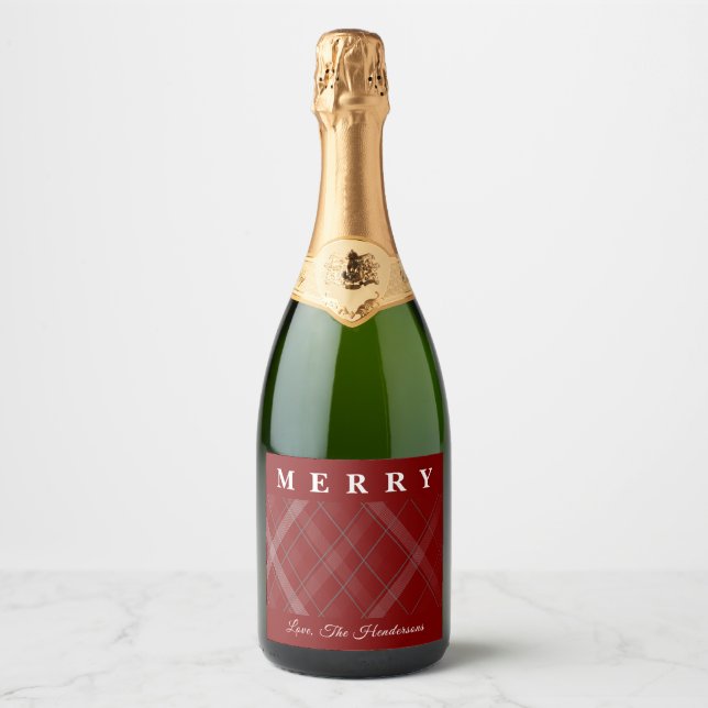 Classic Christmas Gingham Custom Sparkling Wine Label (Front)