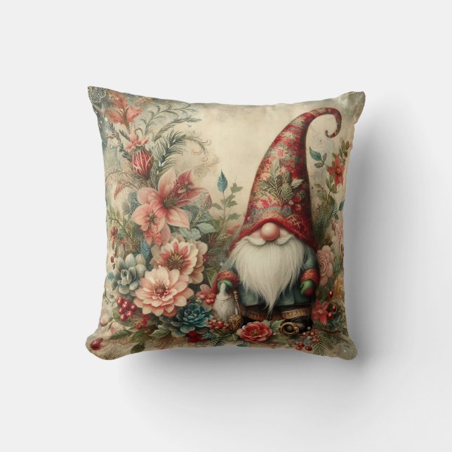 Classic Christmas Gnome Throw Pillow (Front)