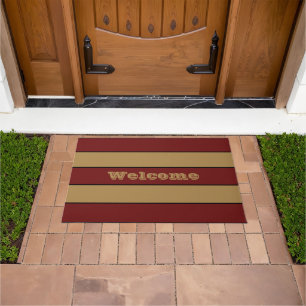 Classic Christmas Gold And Red Stripes Doormat