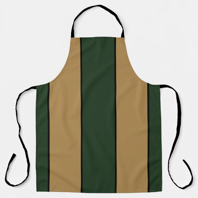 Classic Christmas Green And Gold Stripes Apron (Front)