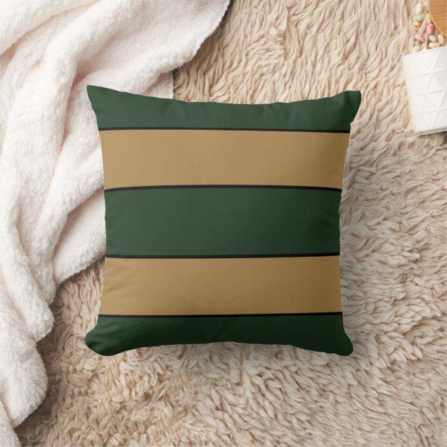 Classic Christmas Green And Gold Stripes Cushion (Blanket)