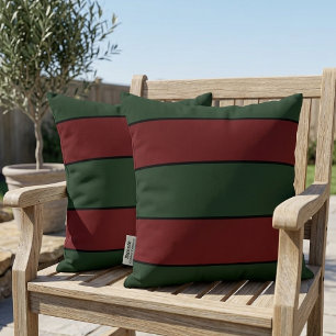 Classic Christmas Green And Red Stripes Cushion
