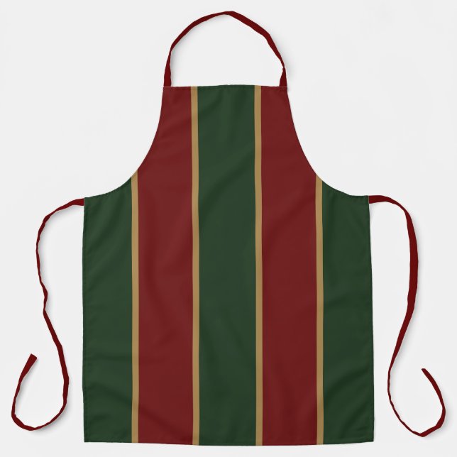Classic Christmas Green And Red With Gold Trim Apron (Front)