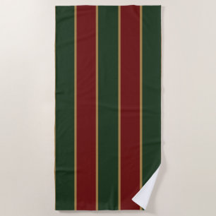Classic Christmas Green And Red With Gold Trim Beach Towel