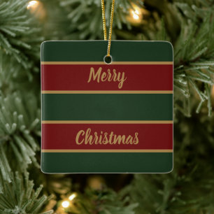 Classic Christmas Green And Red With Gold Trim Ceramic Ornament