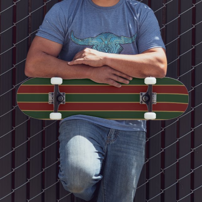 Classic Christmas Green And Red With Gold Trim Skateboard (Outdoor 3)