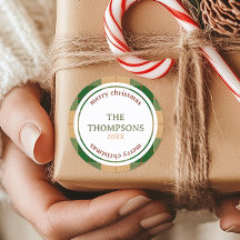 Classic Christmas Green & Beige Plaid Family Name