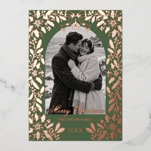 Classic Christmas Green Gold Photo Foil Holiday Card