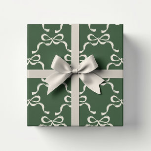 Classic Christmas Green   Modern Holiday Bows  Wrapping Paper Sheet
