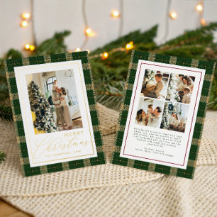 Classic Christmas Green Plaid Family Photo Foil Holiday Card