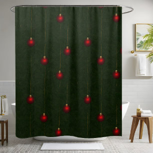 Classic Christmas Green Red Ornament  Shower Curtain